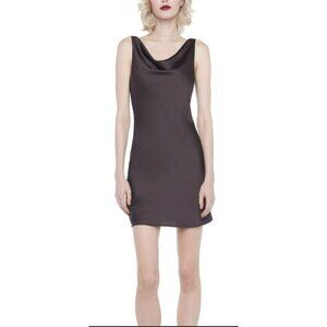 Norma Kamali Chocolate Brown Satin Mini Drape Dress Sz Large NWT